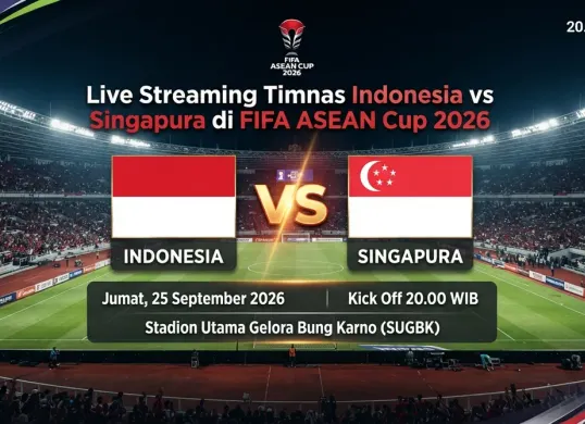 Link live streaming Indonesia vs Singapura tersedia di Vidio malam ini, Jumat, 25 September 2026 pukul 20.00 WIB. (Sumber: Generated AI)