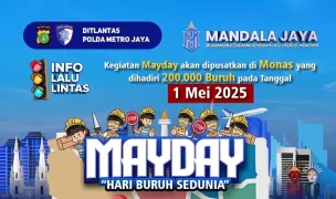 Polda Metro Jaya melakukan rekayasa lalu lintas saat Hari Buruh 2025 (Sumber: Instagram @tmcpoldametro)