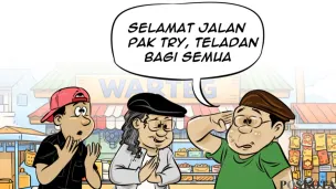 Ilustrasi Obrolan Warteg: Selamat Jalan Pak Try, Negarawan Bersahaja edisi Selasa, 3 Maret 2026. (Sumber: Poskota/ Arif Setiadi)