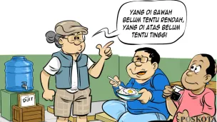 Ilustrasi Obrolan Warteg, Sabtu, 16 Mei 2026: Yang di bawah belum tentu rendah, yang di atas belum tentu tinggi. (Sumber: Poskota/Arif Setiadi)