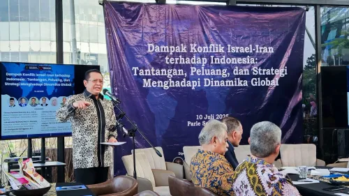 Wakil Ketua Umum Partai Golkar Bambang Soesatyo menggelar diskusi 'Dampak Konflik Israel-Iran Terhadap Indonesia: Tantangan, Peluang, dan Strategi Menghadapi Dinamika Global' di kawasan Senayan, Jakarta. (Sumber: Dok. Panitia)